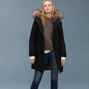 Aritzia TNA Blackcomb Black Parka Hooded Jacket Size Small Winter Coat Faux Fur
